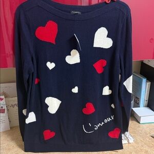 Talbots Navy Sweater with Red and White Heart Design